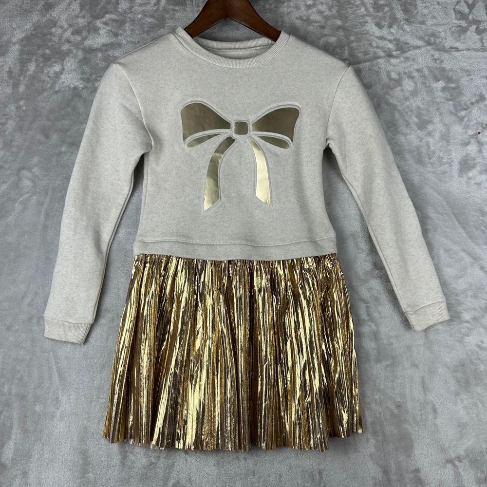 Girls Dress Bow Gold Metallic Pleated Skirt Party Holiday Special Occasion size6